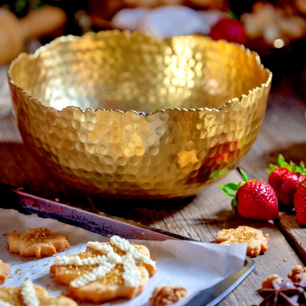 Hammered Asymmetrical Gold Bowl